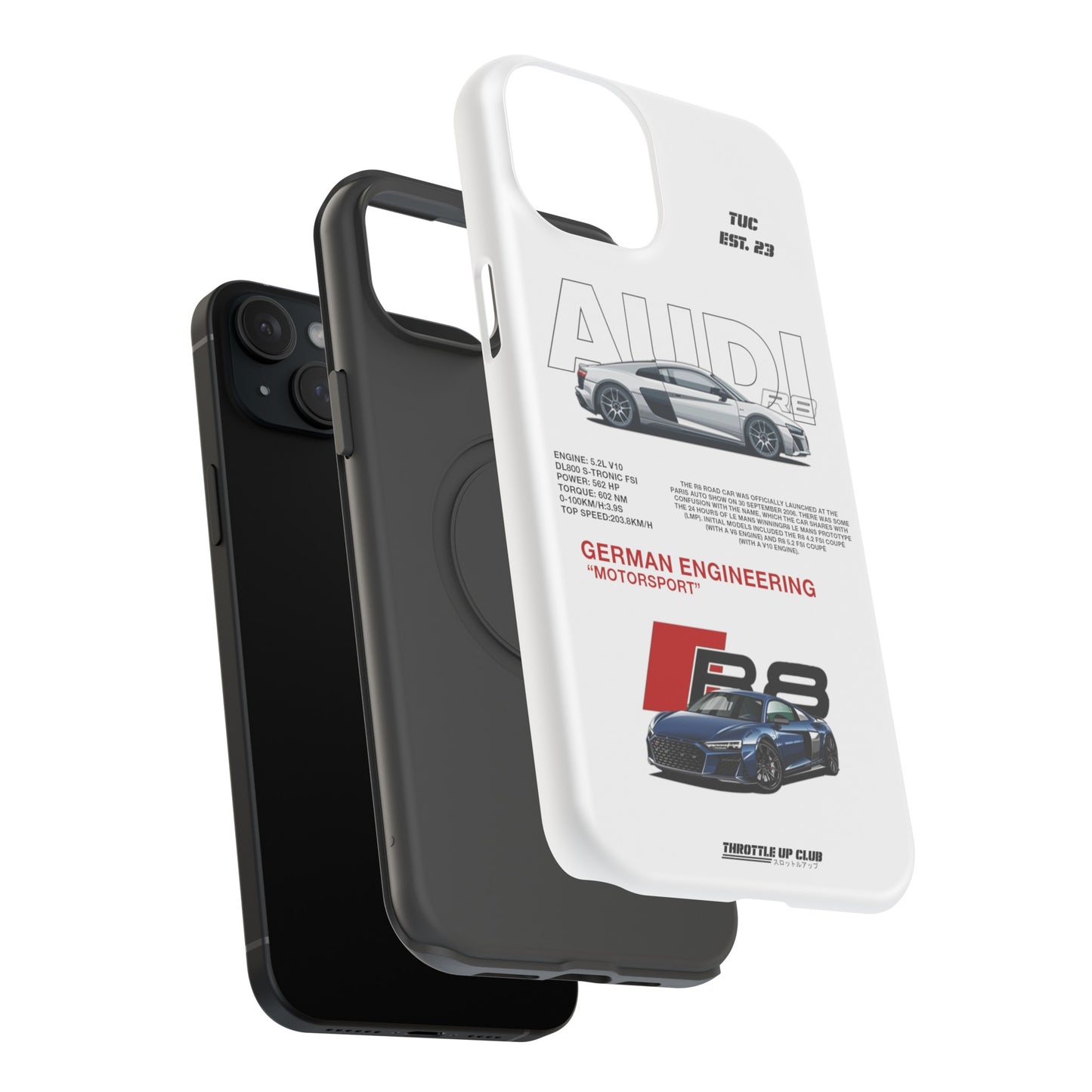 AUDI R8 WHITE PHONE CASE  "GERMAN ENGENEERING"