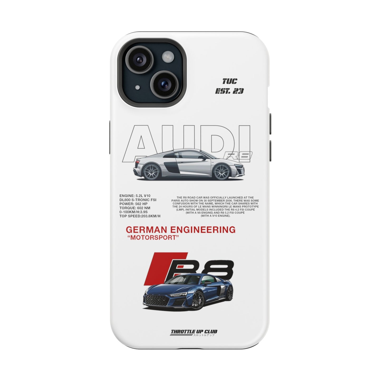 AUDI R8 WHITE PHONE CASE  "GERMAN ENGENEERING"