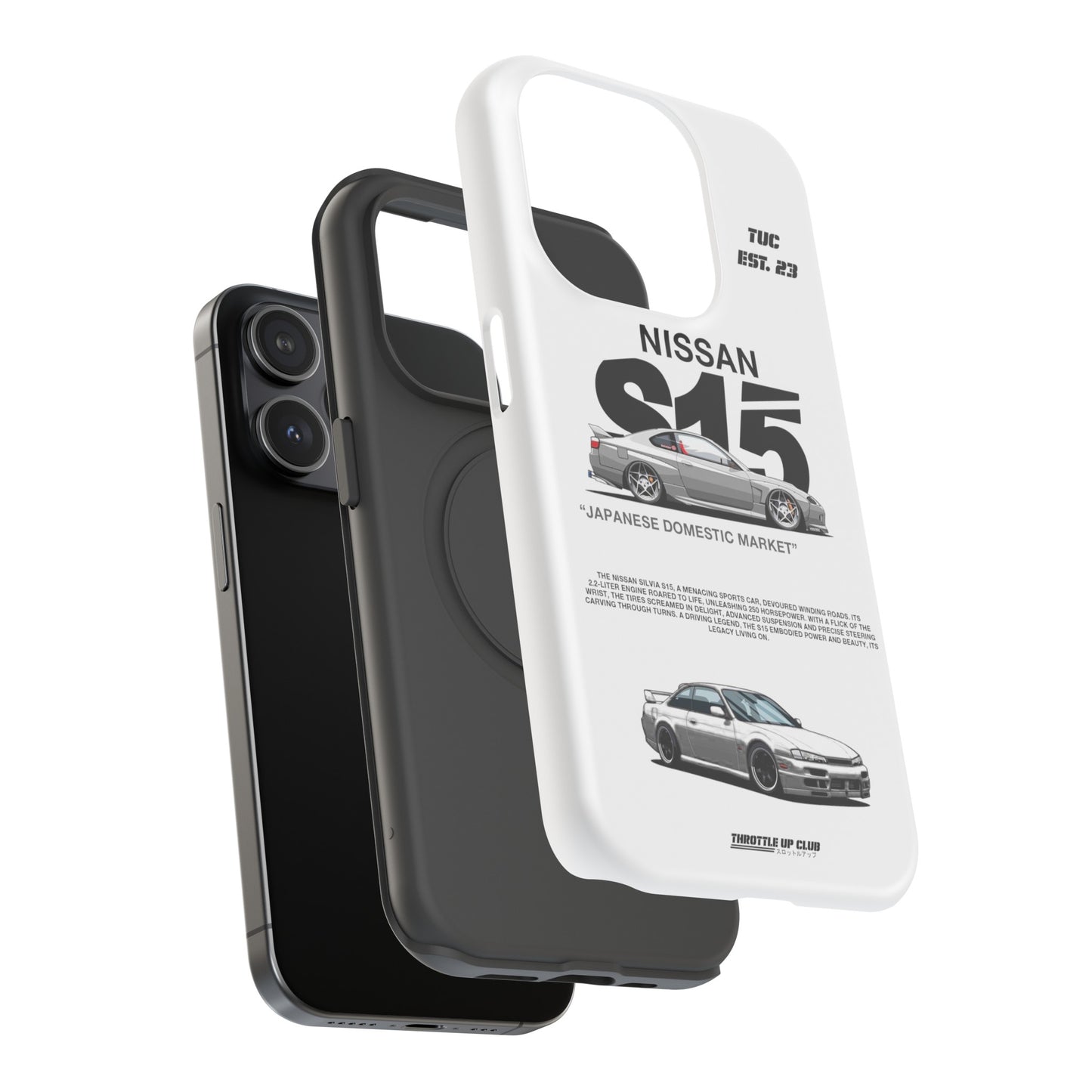 NISSAN SILVIA S15 WHITE PHONE CASE "JAPANESE ENGENEERING" OLD VERSIONS