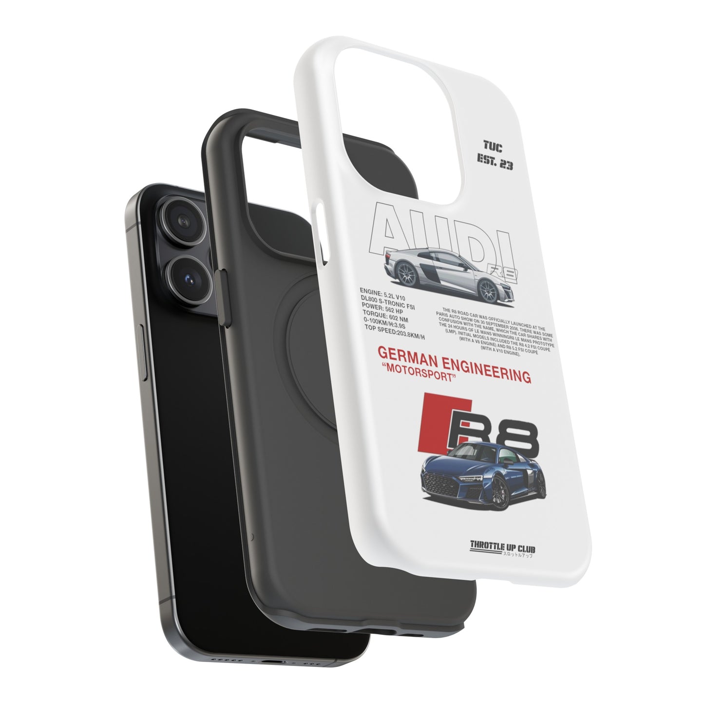 AUDI R8 WHITE PHONE CASE  "GERMAN ENGENEERING"