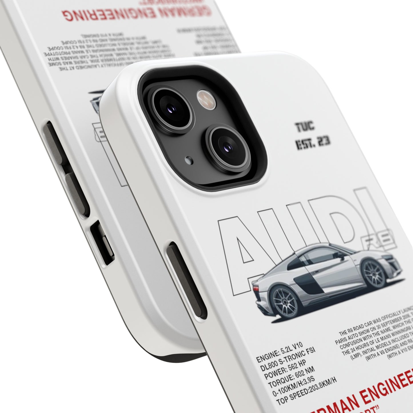 AUDI R8 WHITE PHONE CASE  "GERMAN ENGENEERING"