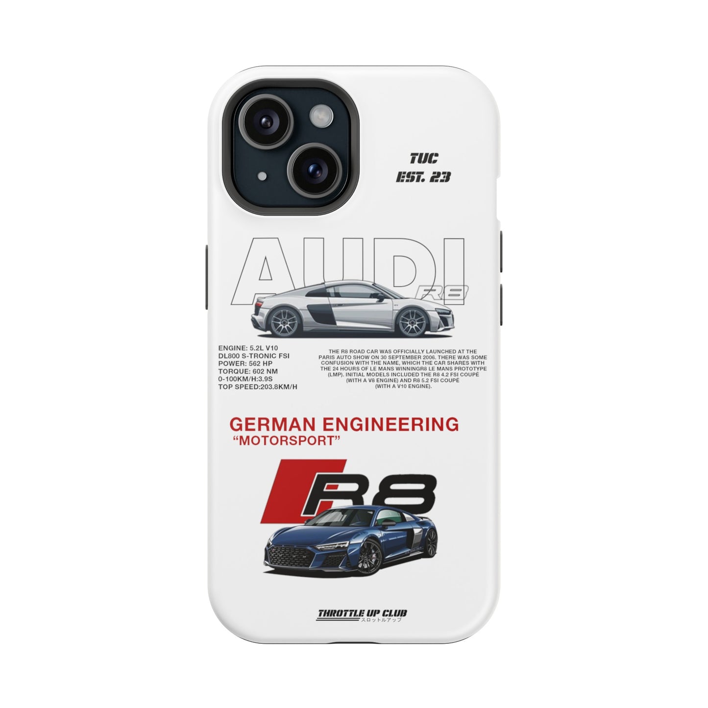 AUDI R8 WHITE PHONE CASE  "GERMAN ENGENEERING"