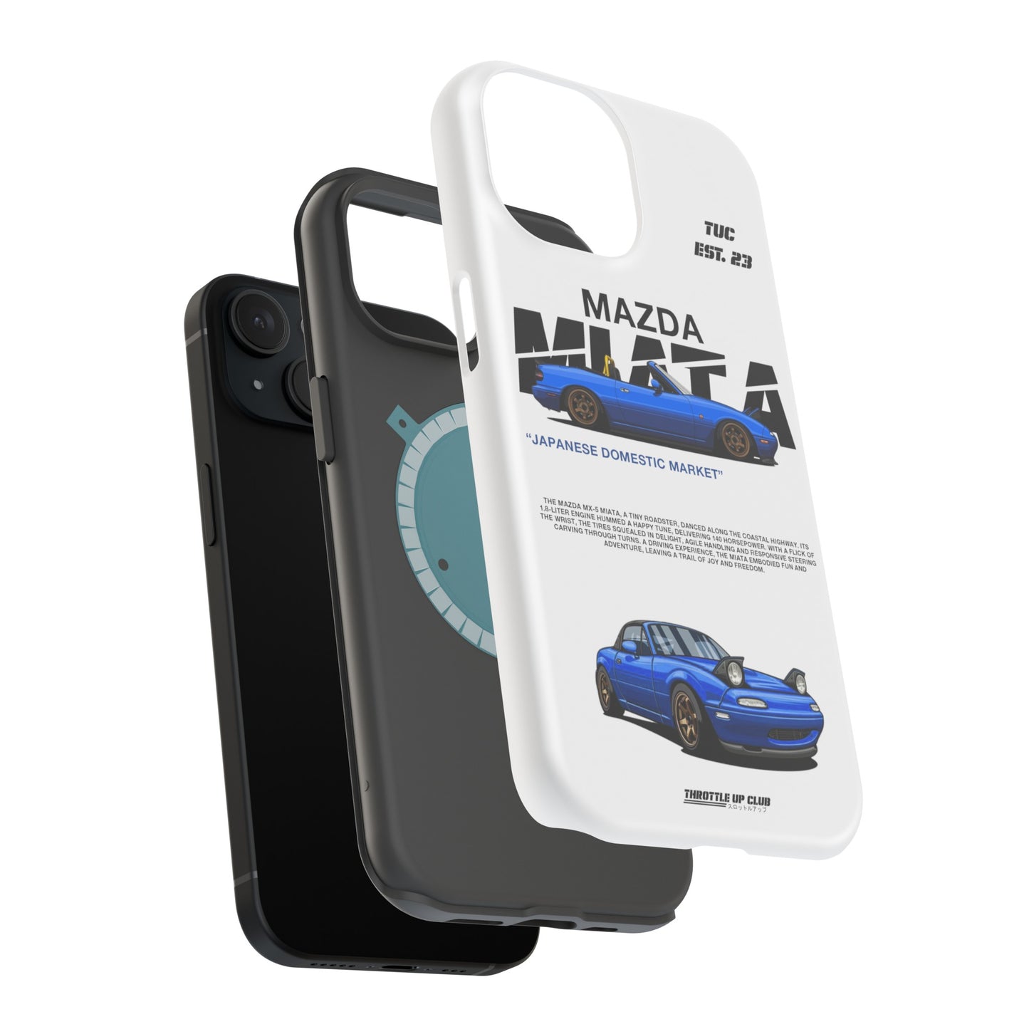 MAZDA 1ST GEN MIATA MX-5 WHITE PHONE CASE "JAPANESE ENGENEERING" OLD VERSIONS