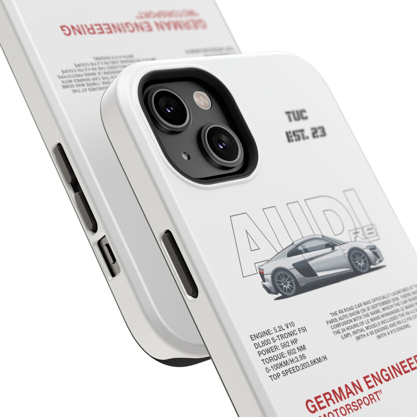 AUDI R8 WHITE PHONE CASE  "GERMAN ENGENEERING"