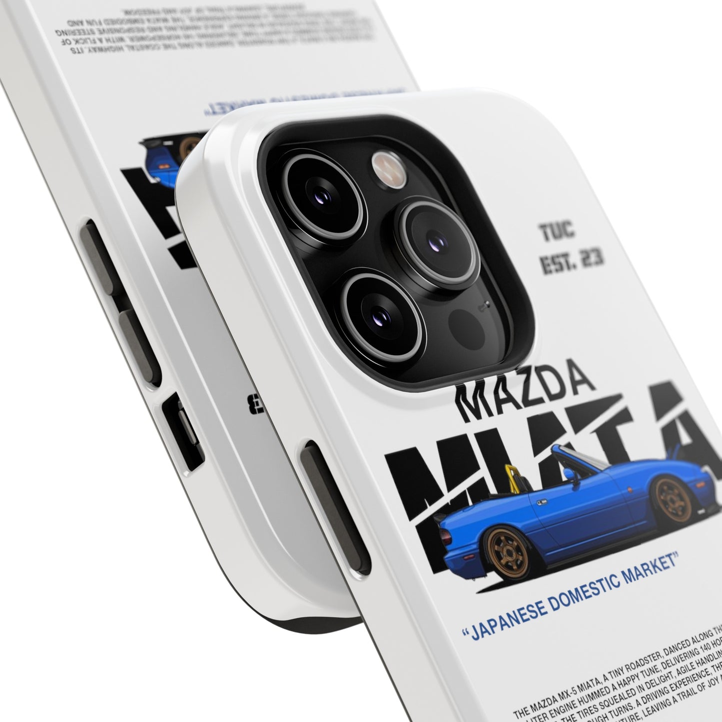 MAZDA 1ST GEN MIATA MX-5 WHITE PHONE CASE "JAPANESE ENGENEERING" OLD VERSIONS