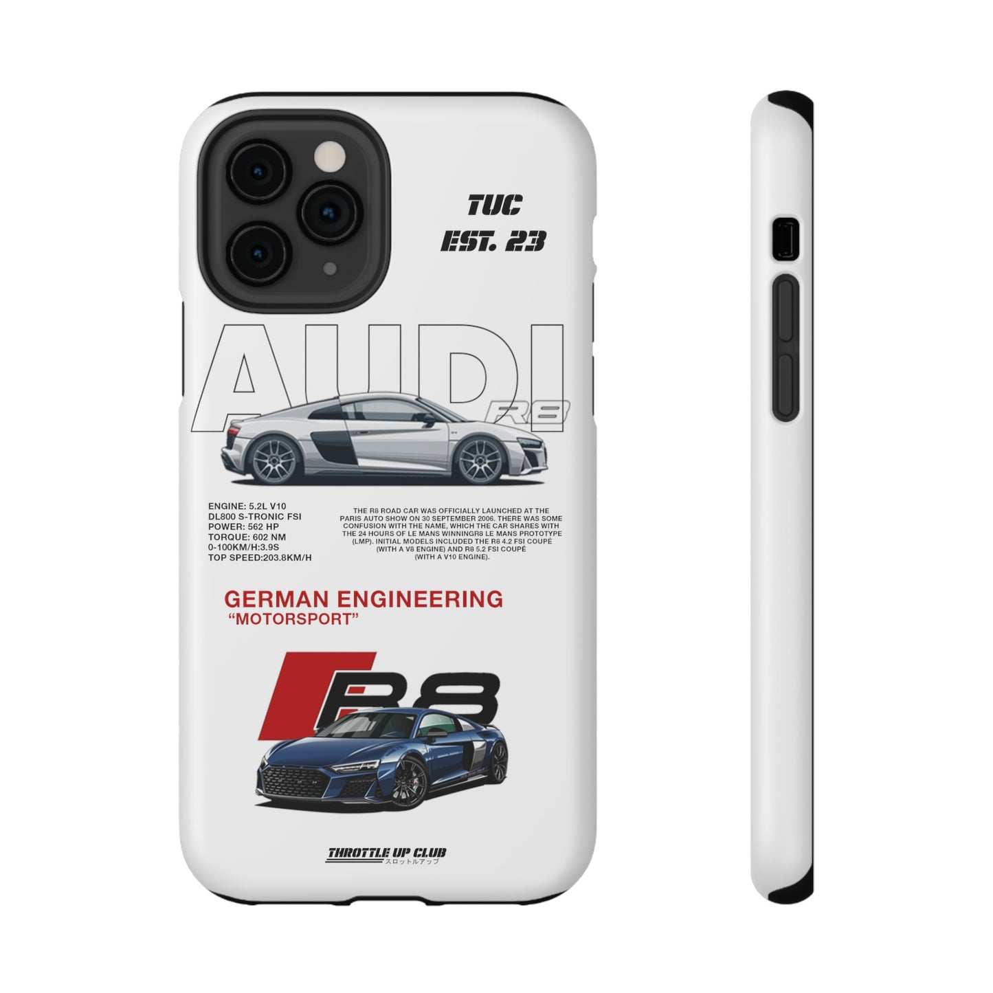 AUDI R8 WHITE PHONE CASE  "GERMAN ENGENEERING"