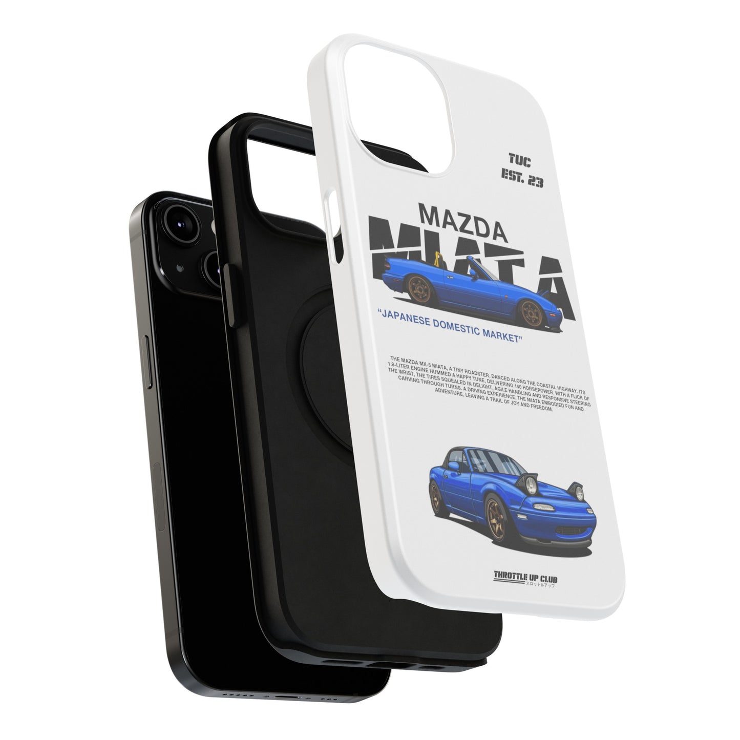 MAZDA 1ST GEN MIATA MX-5 WHITE PHONE CASE "JAPANESE ENGENEERING" OLD VERSIONS