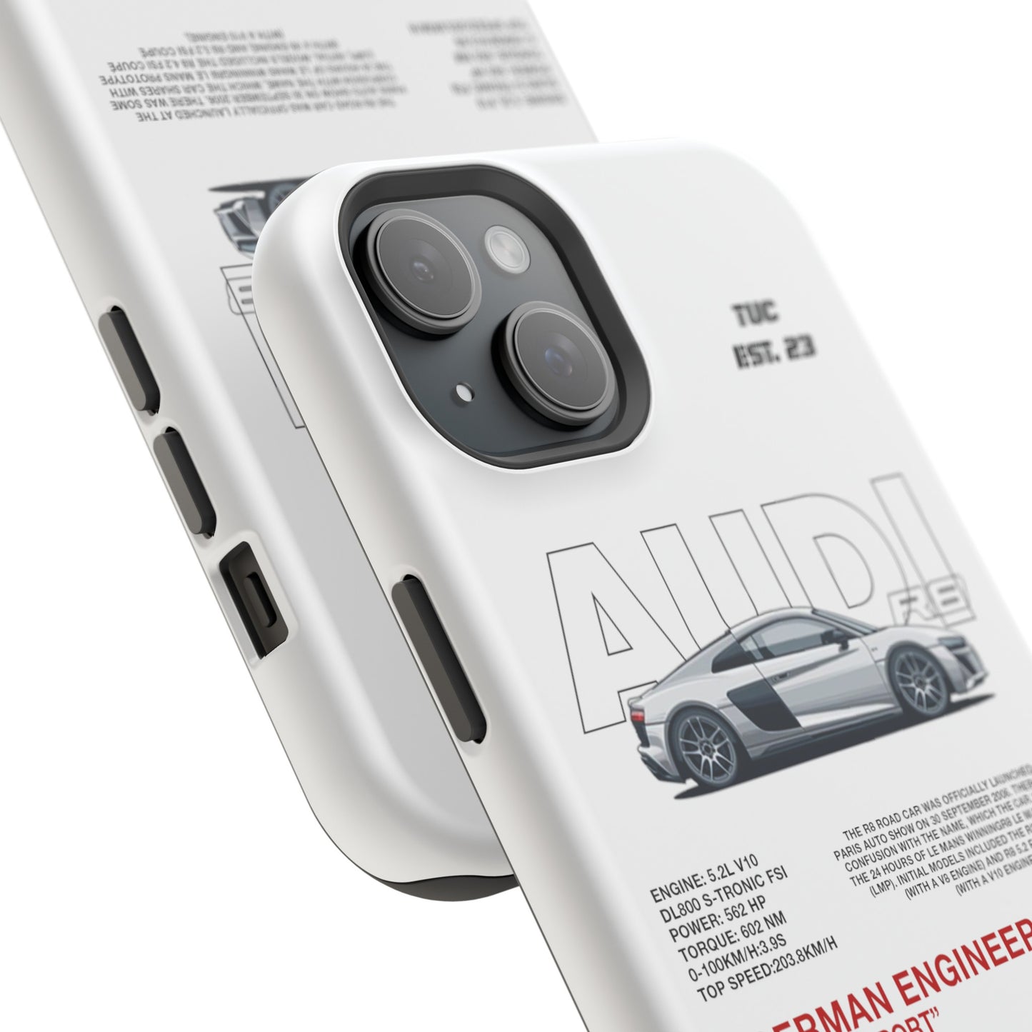 AUDI R8 WHITE PHONE CASE  "GERMAN ENGENEERING"