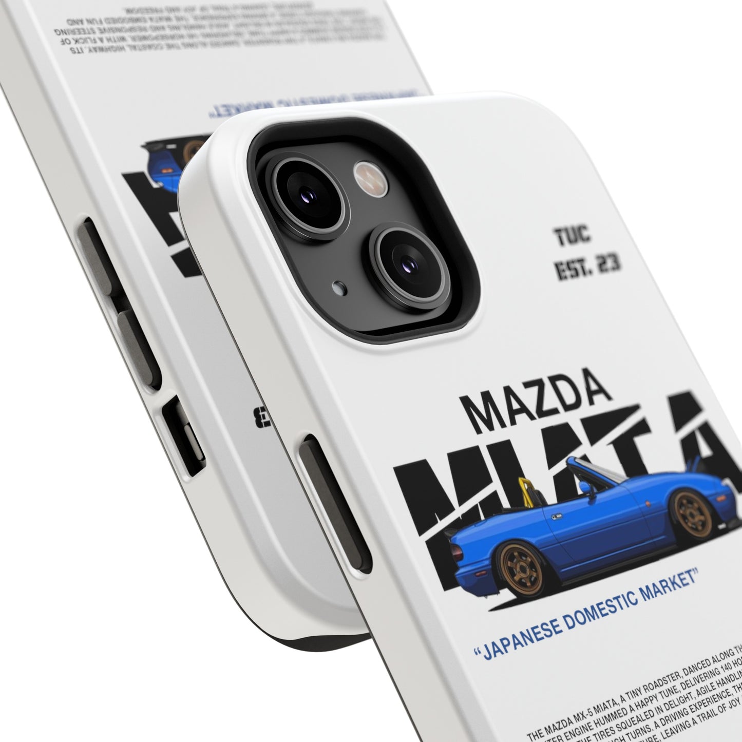 MAZDA 1ST GEN MIATA MX-5 WHITE PHONE CASE "JAPANESE ENGENEERING" OLD VERSIONS