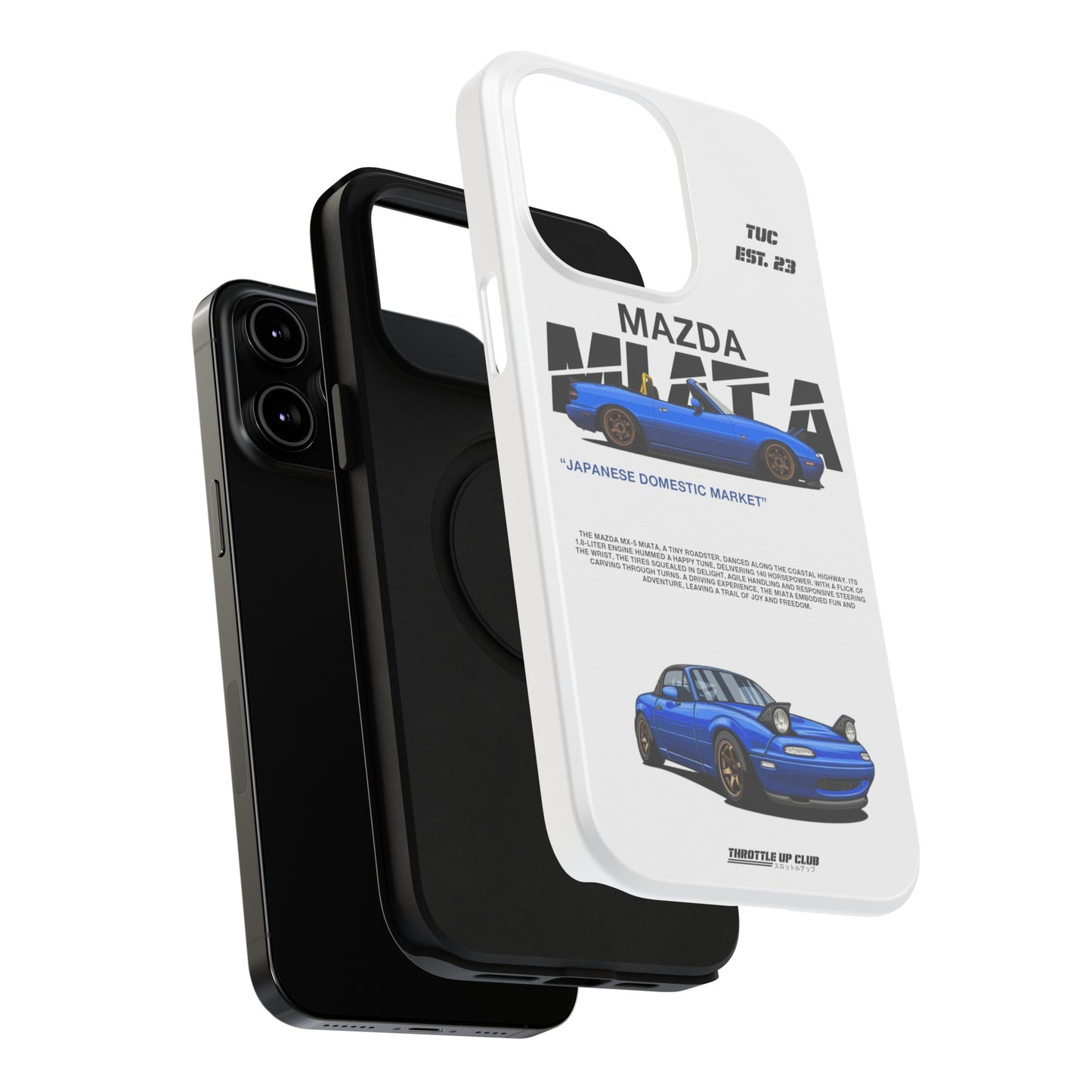 MAZDA 1ST GEN MIATA MX-5 WHITE PHONE CASE "JAPANESE ENGENEERING" OLD VERSIONS