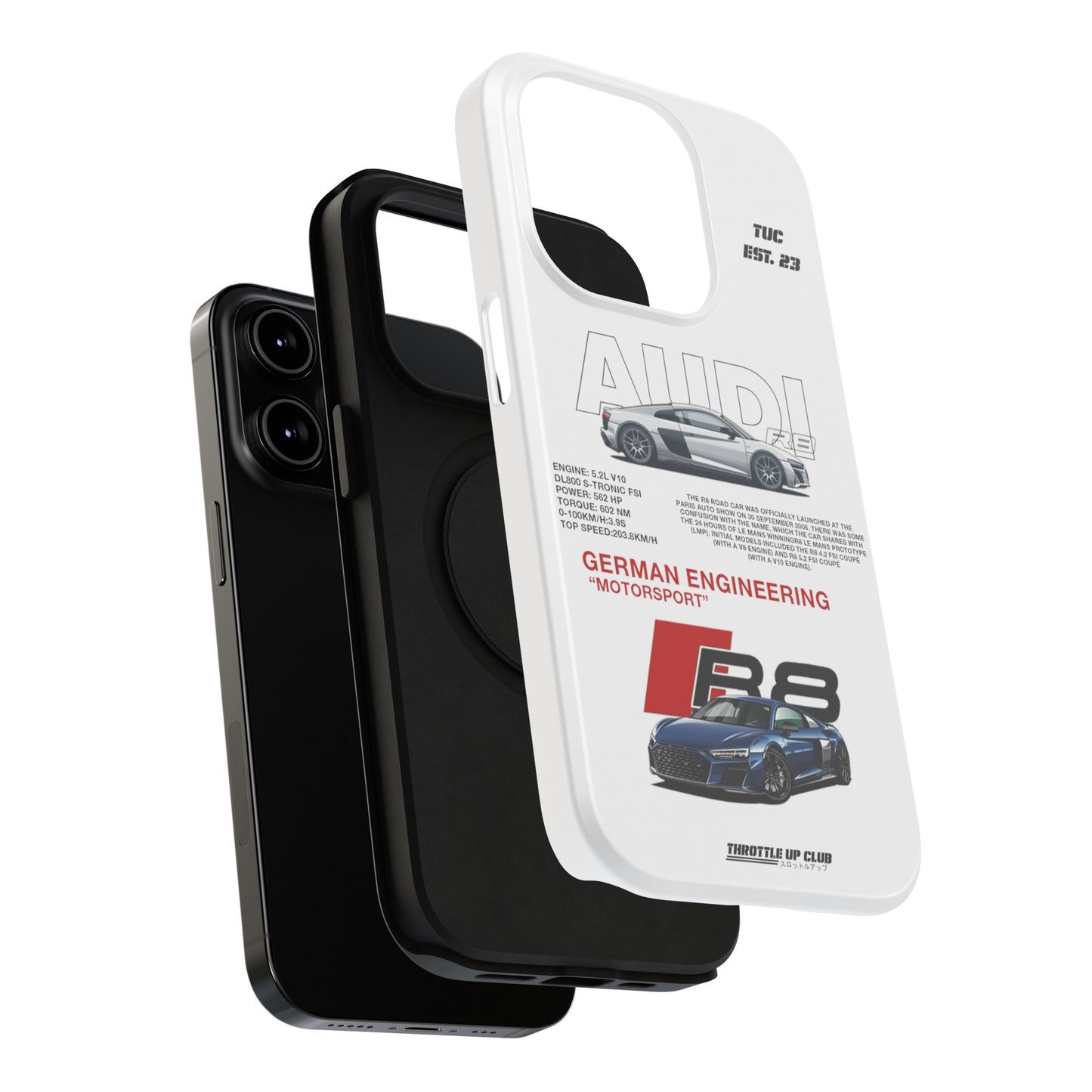 AUDI R8 WHITE PHONE CASE  "GERMAN ENGENEERING"