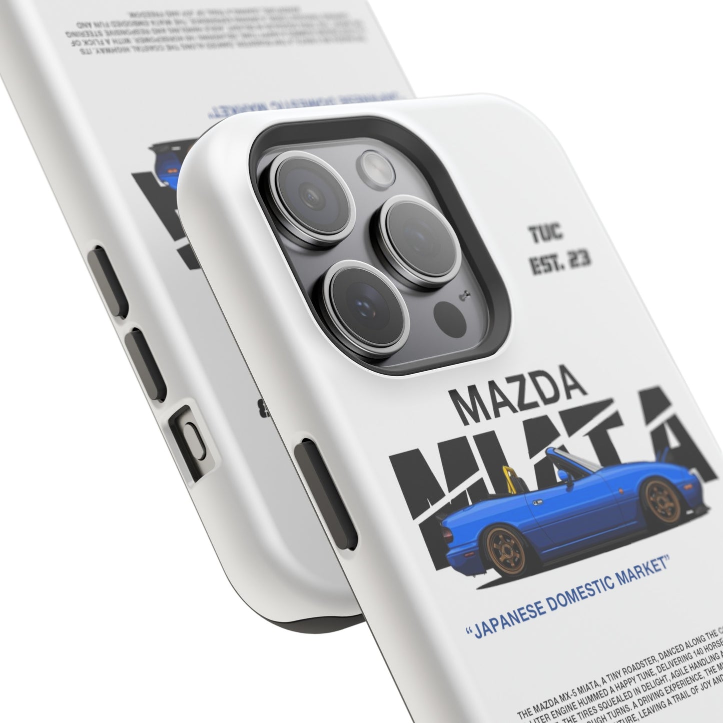 MAZDA 1ST GEN MIATA MX-5 WHITE PHONE CASE "JAPANESE ENGENEERING" OLD VERSIONS