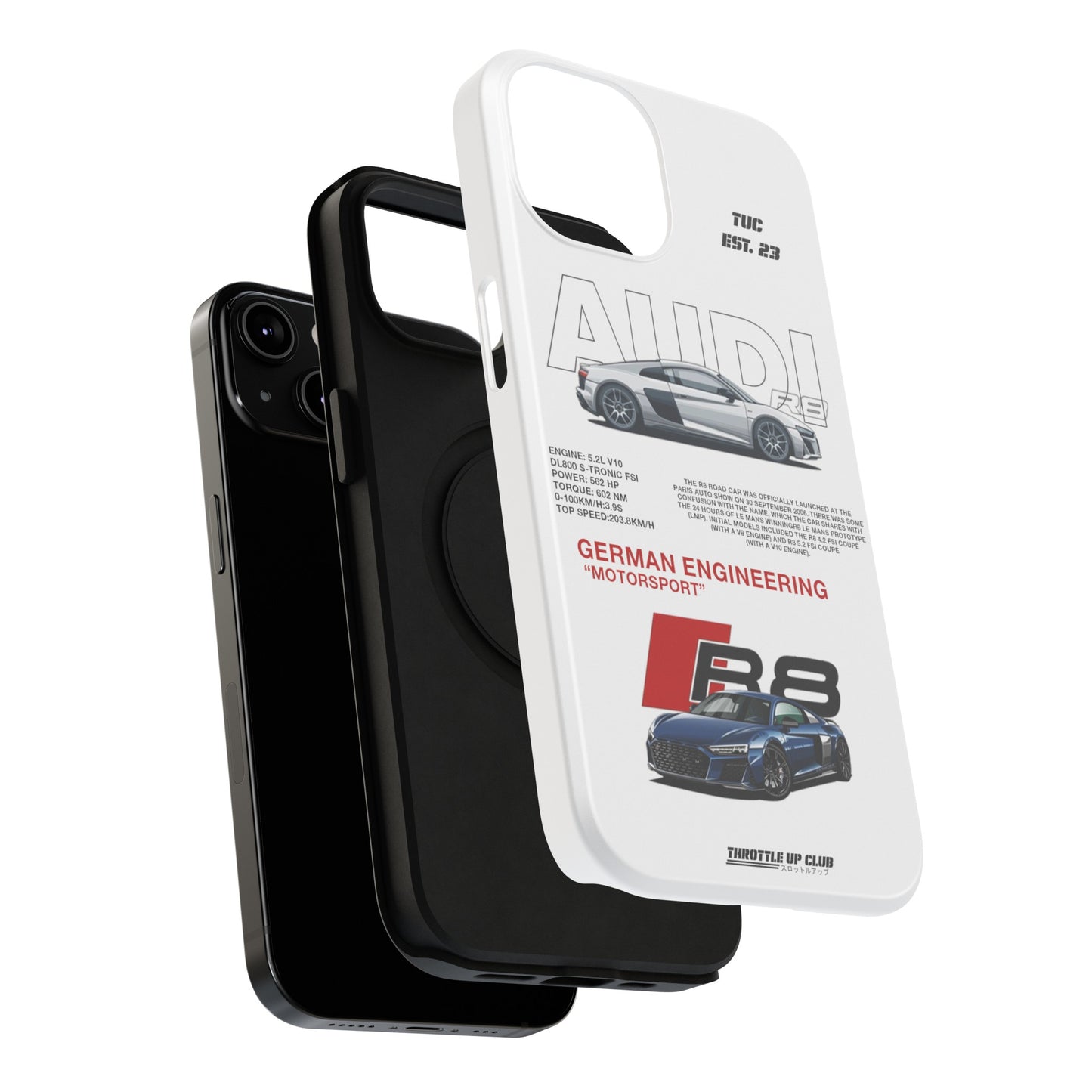 AUDI R8 WHITE PHONE CASE  "GERMAN ENGENEERING"