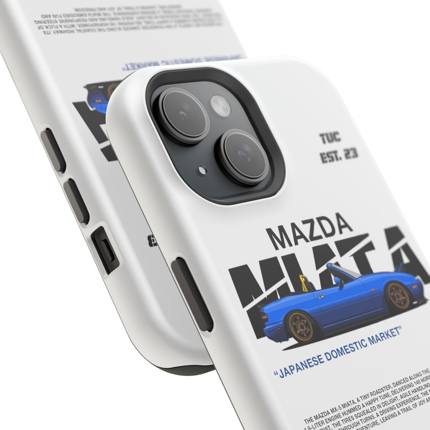 MAZDA 1ST GEN MIATA MX-5 WHITE PHONE CASE "JAPANESE ENGENEERING" OLD VERSIONS