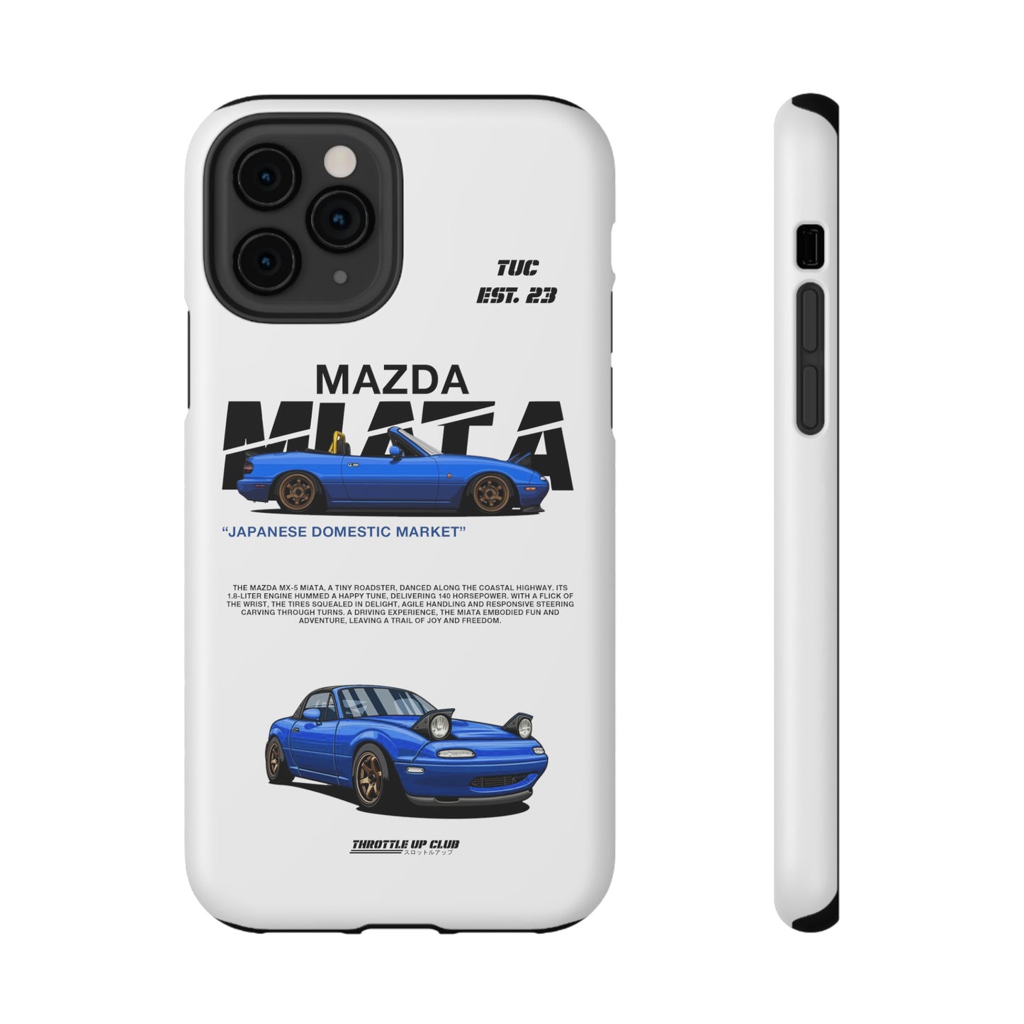 MAZDA 1ST GEN MIATA MX-5 WHITE PHONE CASE "JAPANESE ENGENEERING" OLD VERSIONS