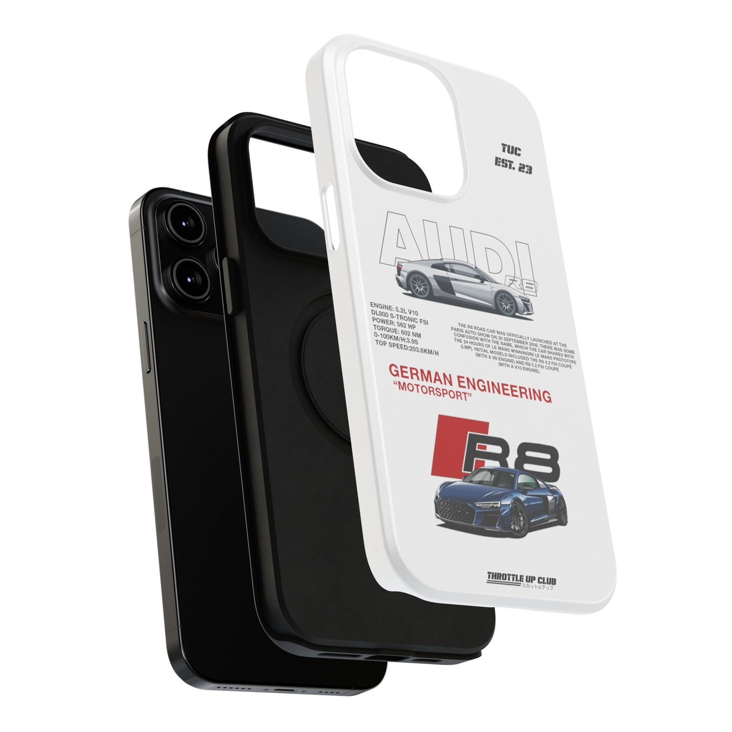 AUDI R8 WHITE PHONE CASE  "GERMAN ENGENEERING"