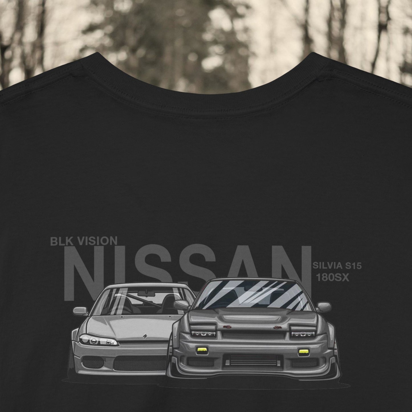 NISSAN SILVIA S15 AND NISSAN 180SX "BLK VISION" T-SHIRT IN BLACK