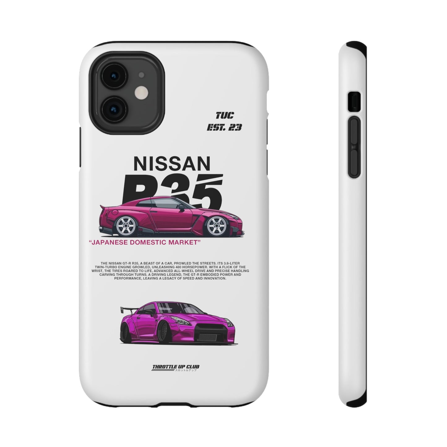 NISSAN GTR R35 WHITE PHONE CASE "JAPANESE ENGENEERING" NEW VERSIONS