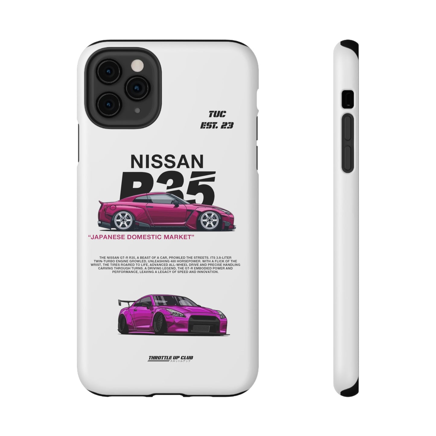 NISSAN GTR R35 WHITE PHONE CASE "JAPANESE ENGENEERING" NEW VERSIONS