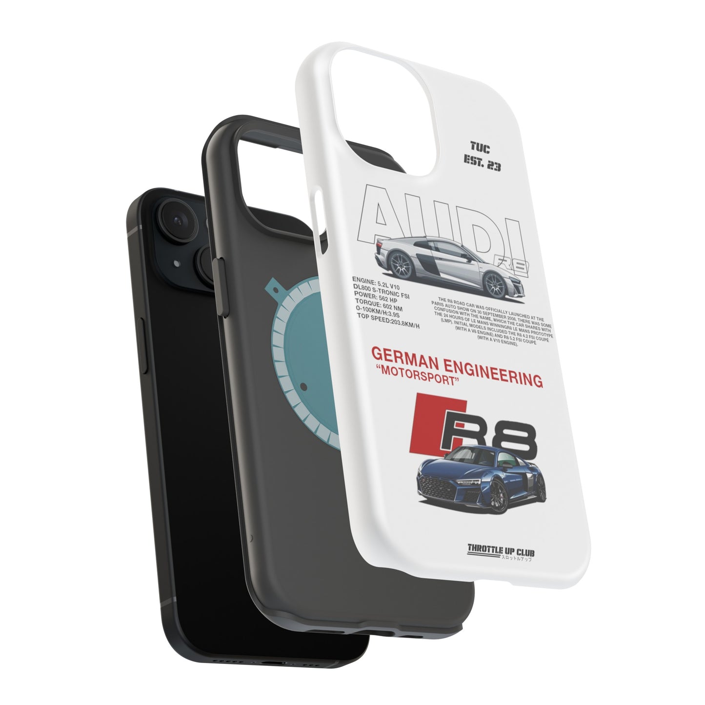 AUDI R8 WHITE PHONE CASE  "GERMAN ENGENEERING"