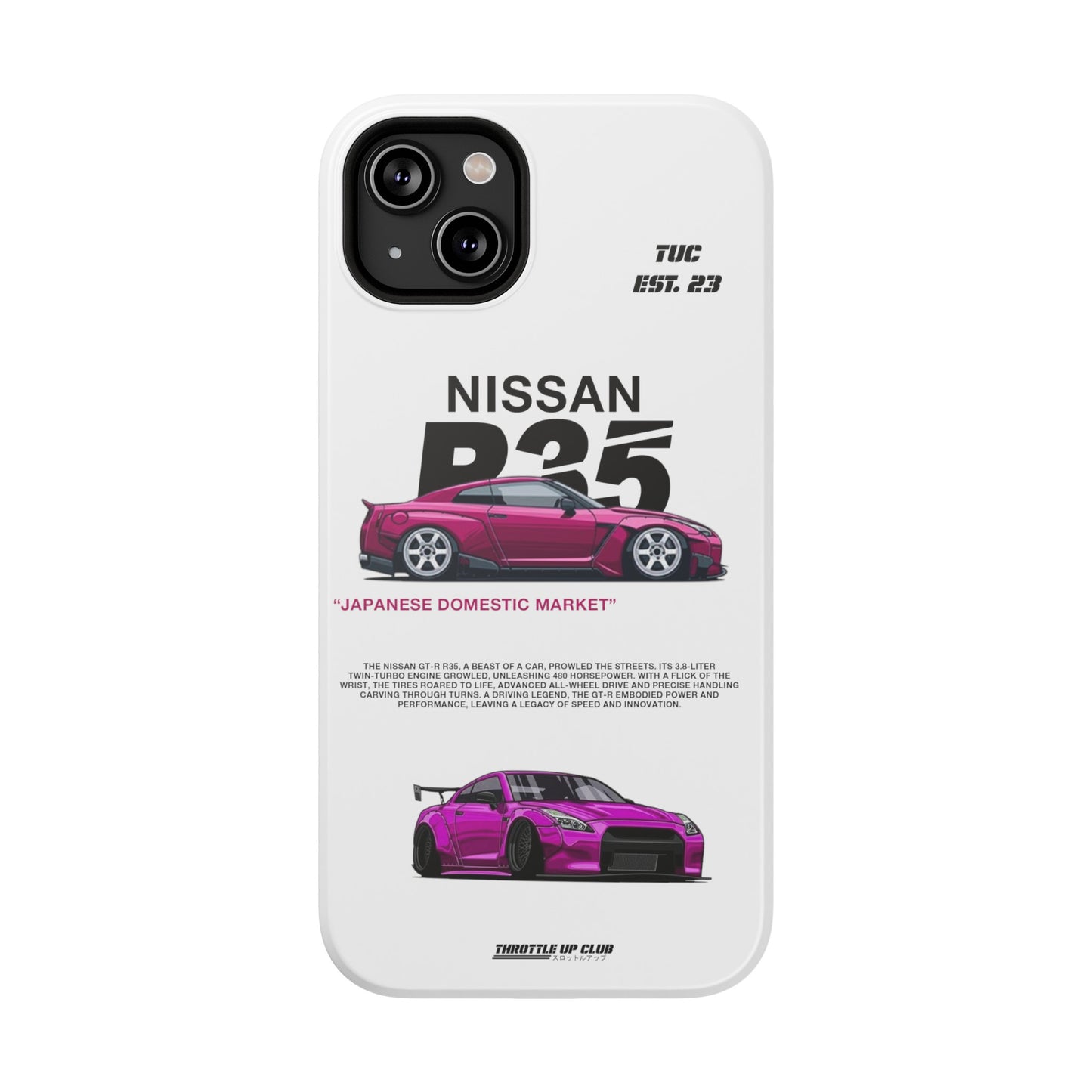 NISSAN GTR R35 WHITE PHONE CASE "JAPANESE ENGENEERING" NEW VERSIONS