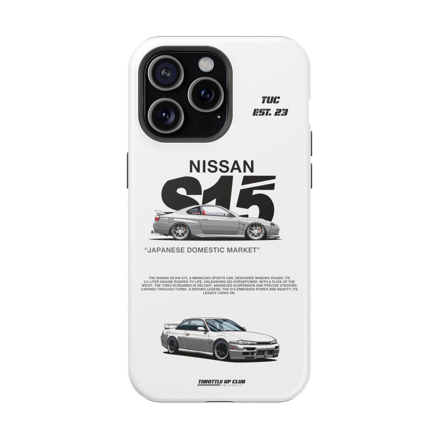 NISSAN SILVIA S15 WHITE PHONE CASE "JAPANESE ENGENEERING" OLD VERSIONS