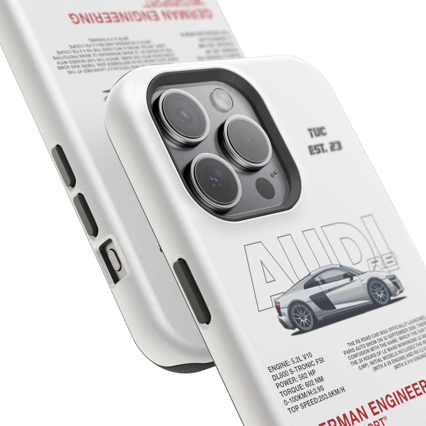 AUDI R8 WHITE PHONE CASE  "GERMAN ENGENEERING"