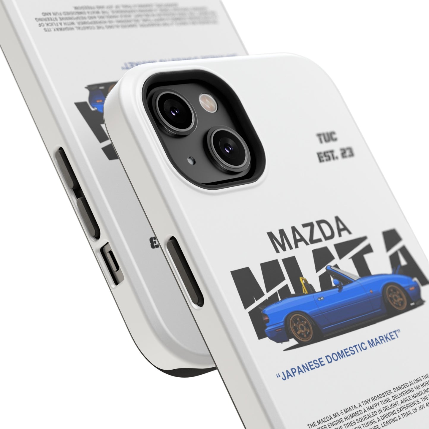 MAZDA 1ST GEN MIATA MX-5 WHITE PHONE CASE "JAPANESE ENGENEERING" OLD VERSIONS