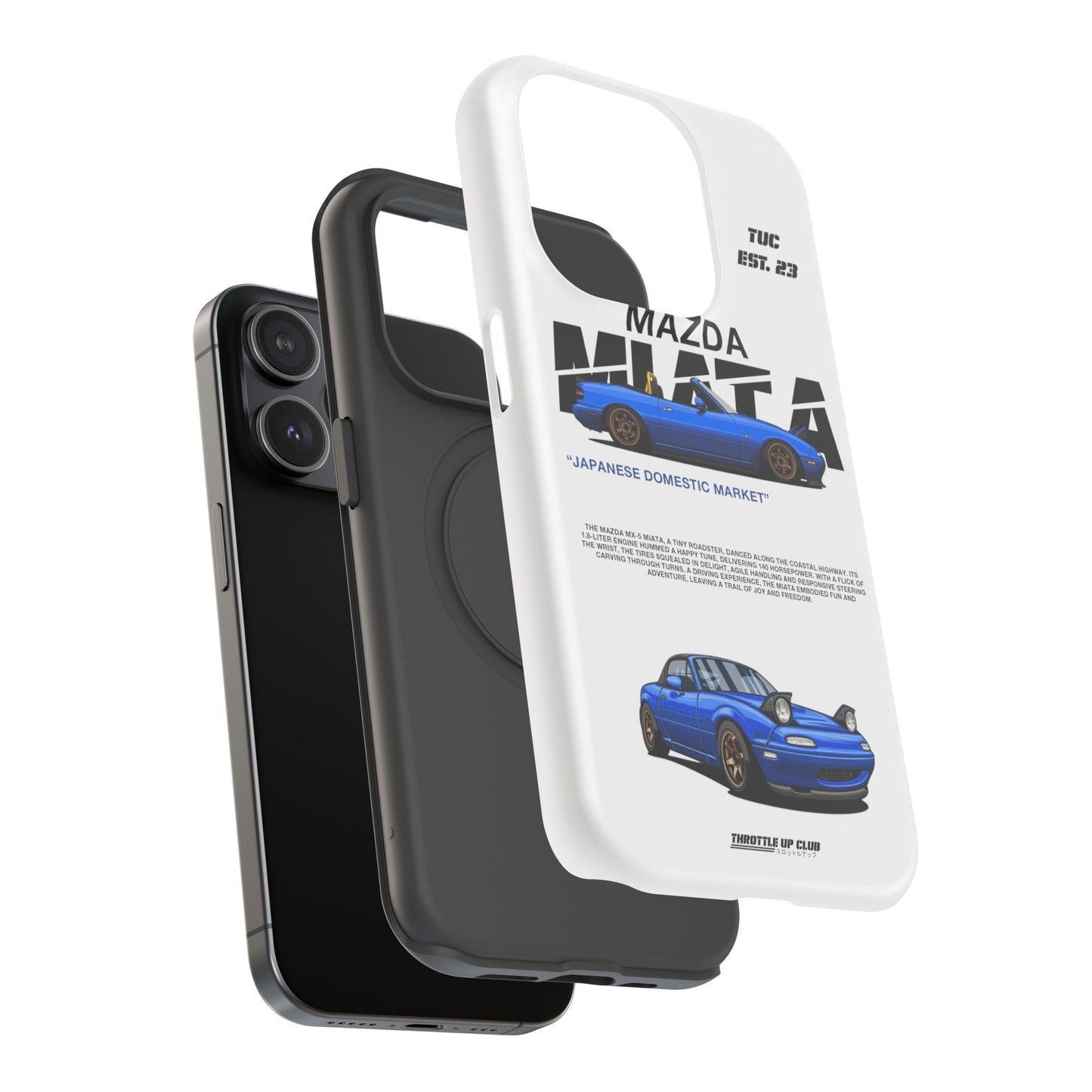 MAZDA 1ST GEN MIATA MX-5 WHITE PHONE CASE "JAPANESE ENGENEERING" OLD VERSIONS