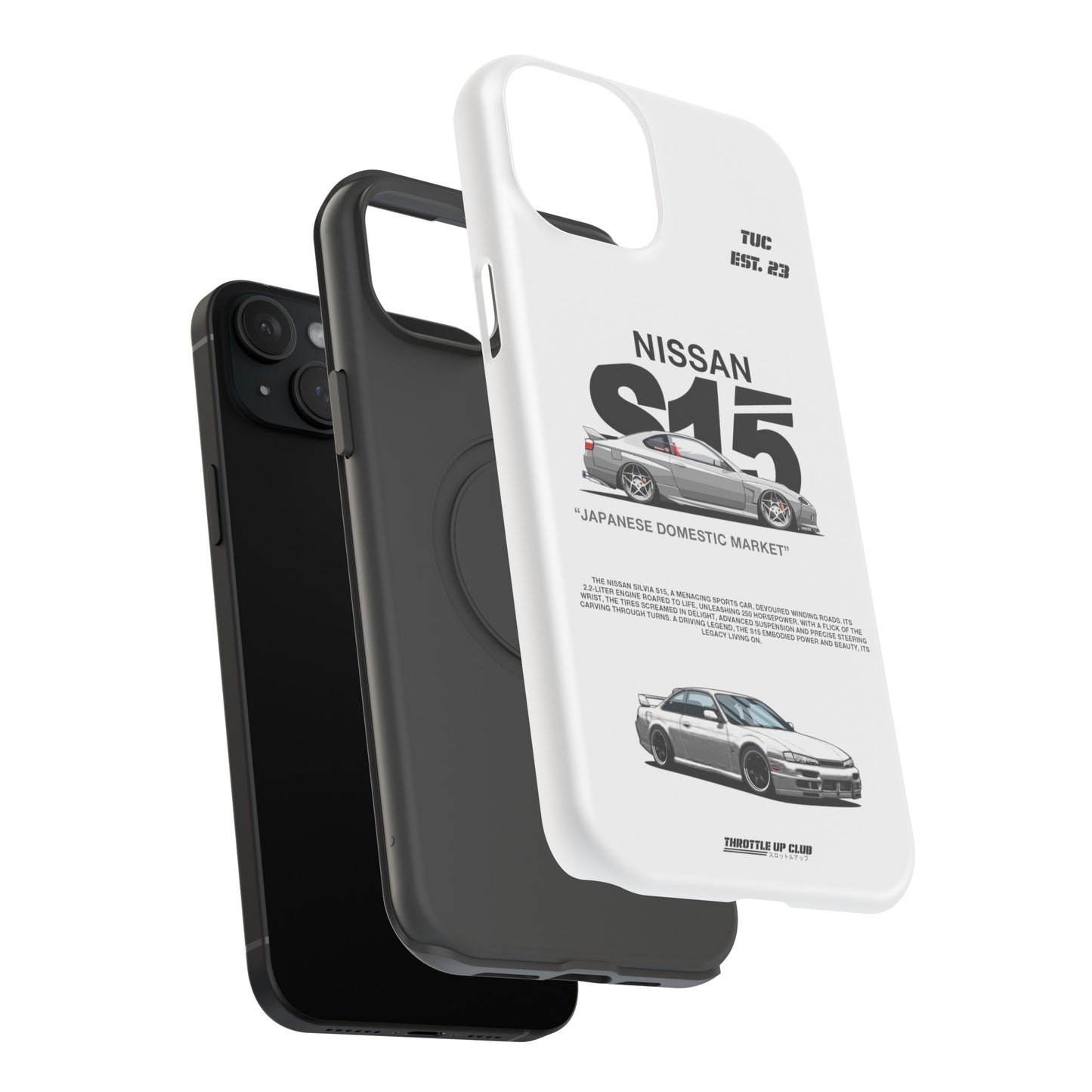 NISSAN SILVIA S15 WHITE PHONE CASE "JAPANESE ENGENEERING" OLD VERSIONS