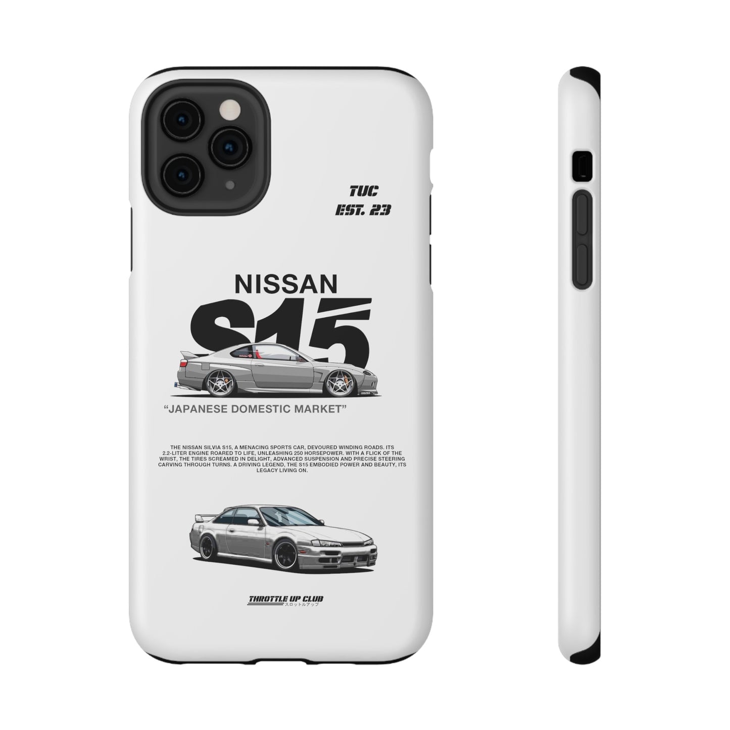 NISSAN SILVIA S15 WHITE PHONE CASE "JAPANESE ENGENEERING" OLD VERSIONS