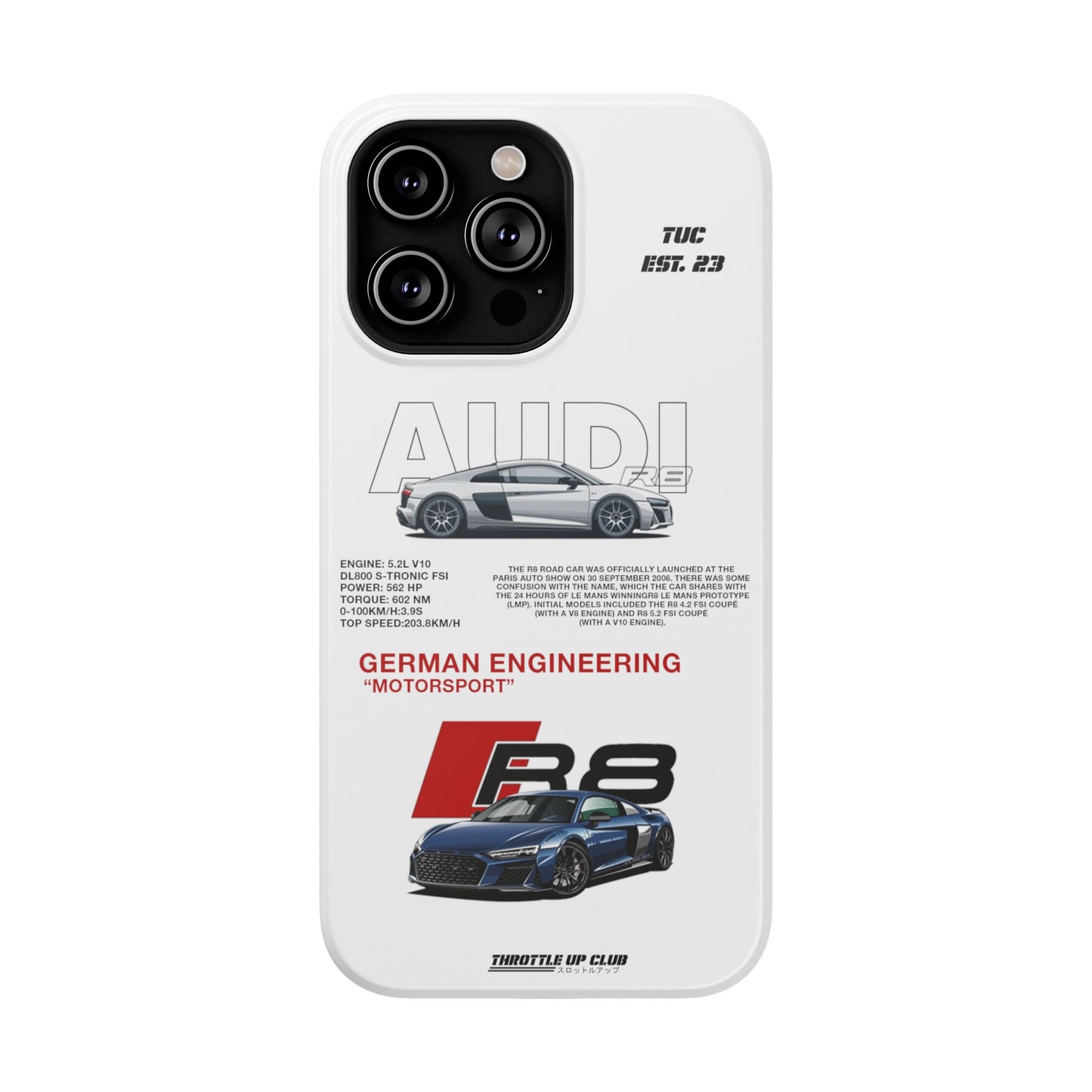 AUDI R8 WHITE PHONE CASE  "GERMAN ENGENEERING"