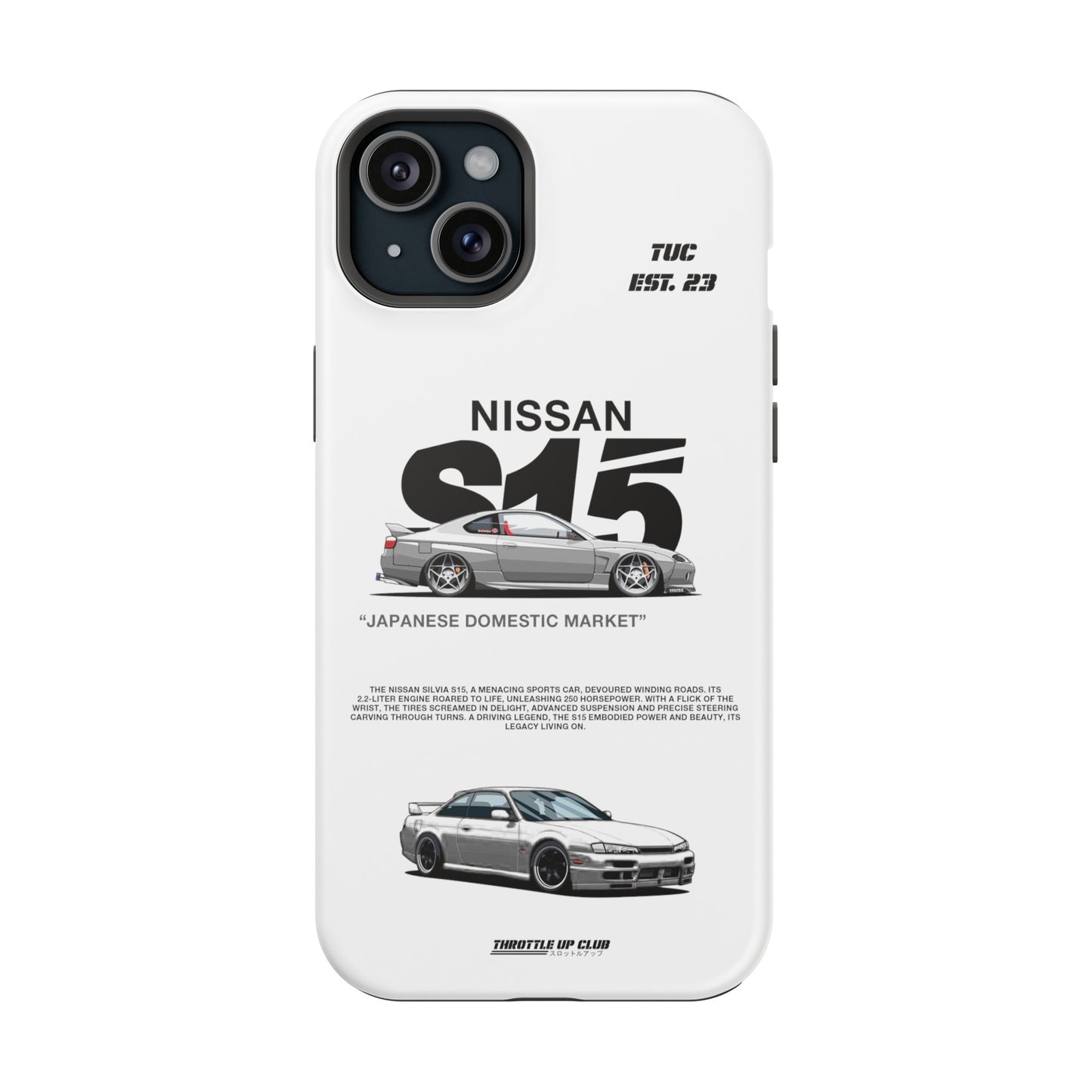 NISSAN SILVIA S15 WHITE PHONE CASE "JAPANESE ENGENEERING" OLD VERSIONS