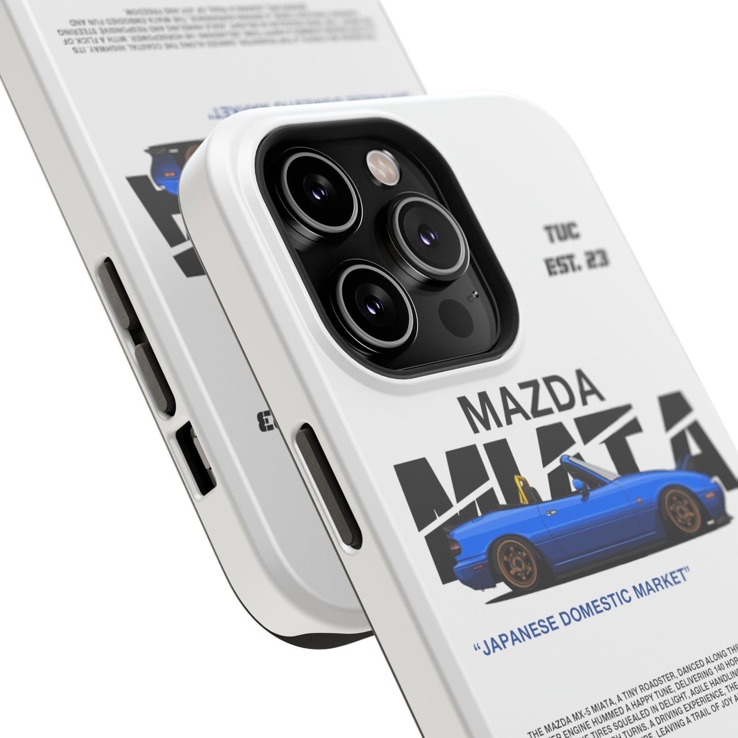 MAZDA 1ST GEN MIATA MX-5 WHITE PHONE CASE "JAPANESE ENGENEERING" OLD VERSIONS