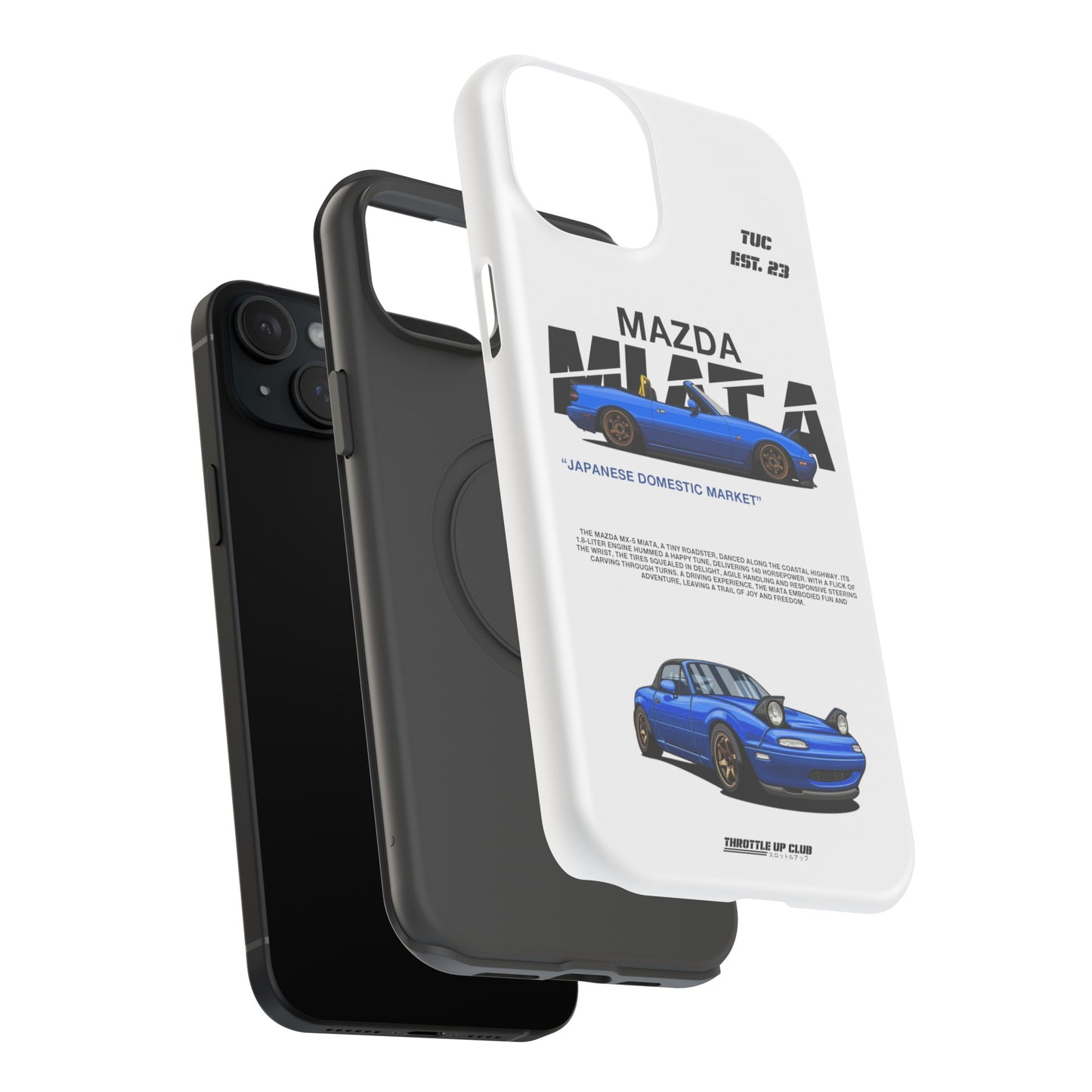 MAZDA 1ST GEN MIATA MX-5 WHITE PHONE CASE "JAPANESE ENGENEERING" OLD VERSIONS