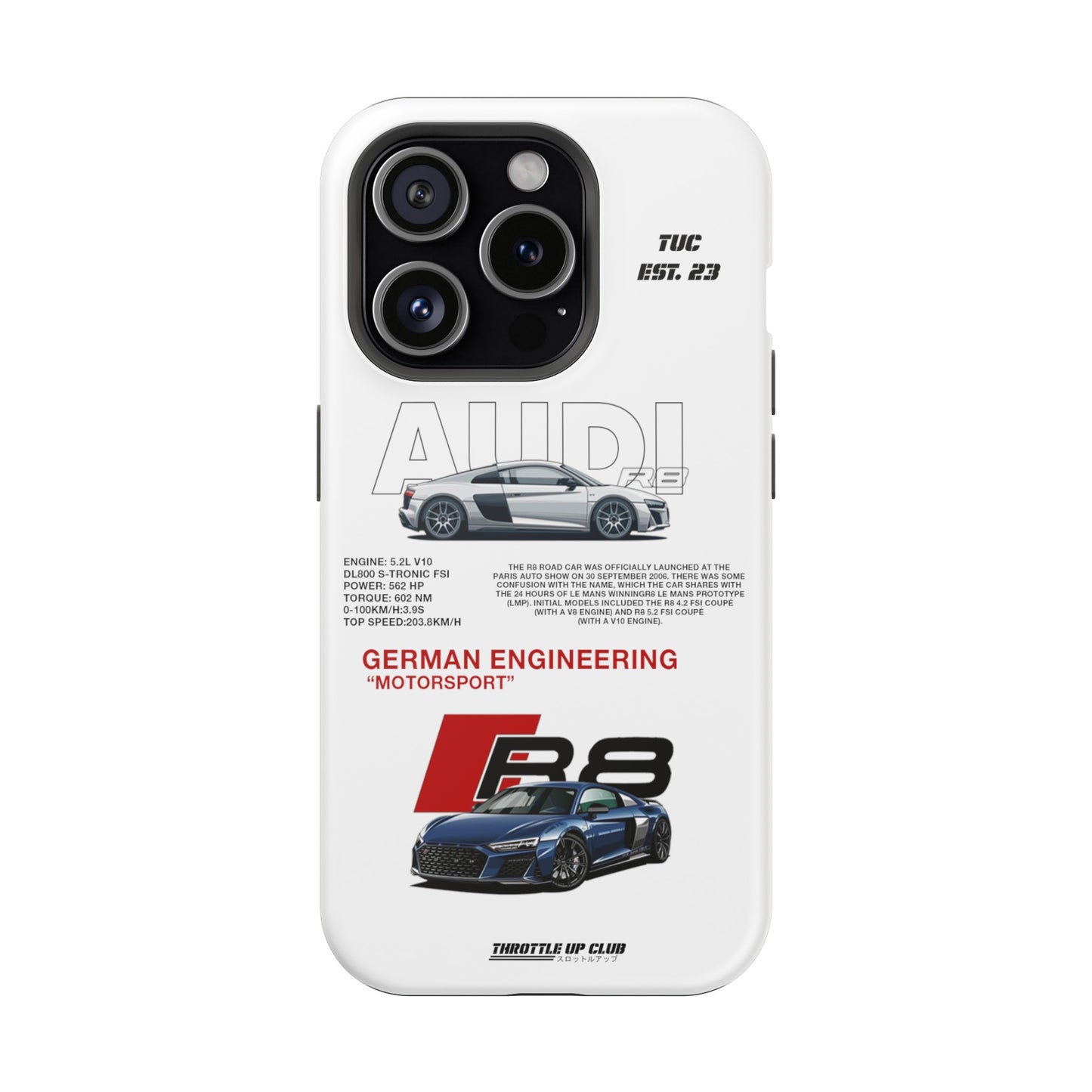 AUDI R8 WHITE PHONE CASE  "GERMAN ENGENEERING"