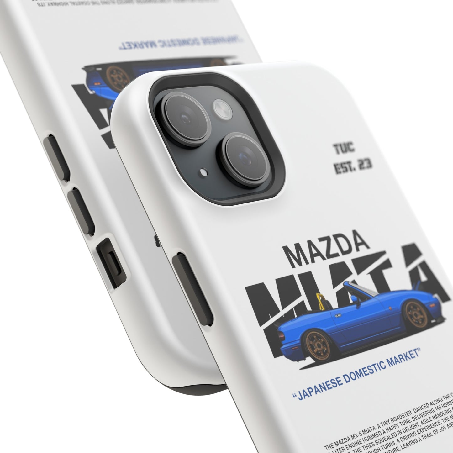 MAZDA 1ST GEN MIATA MX-5 WHITE PHONE CASE "JAPANESE ENGENEERING" OLD VERSIONS