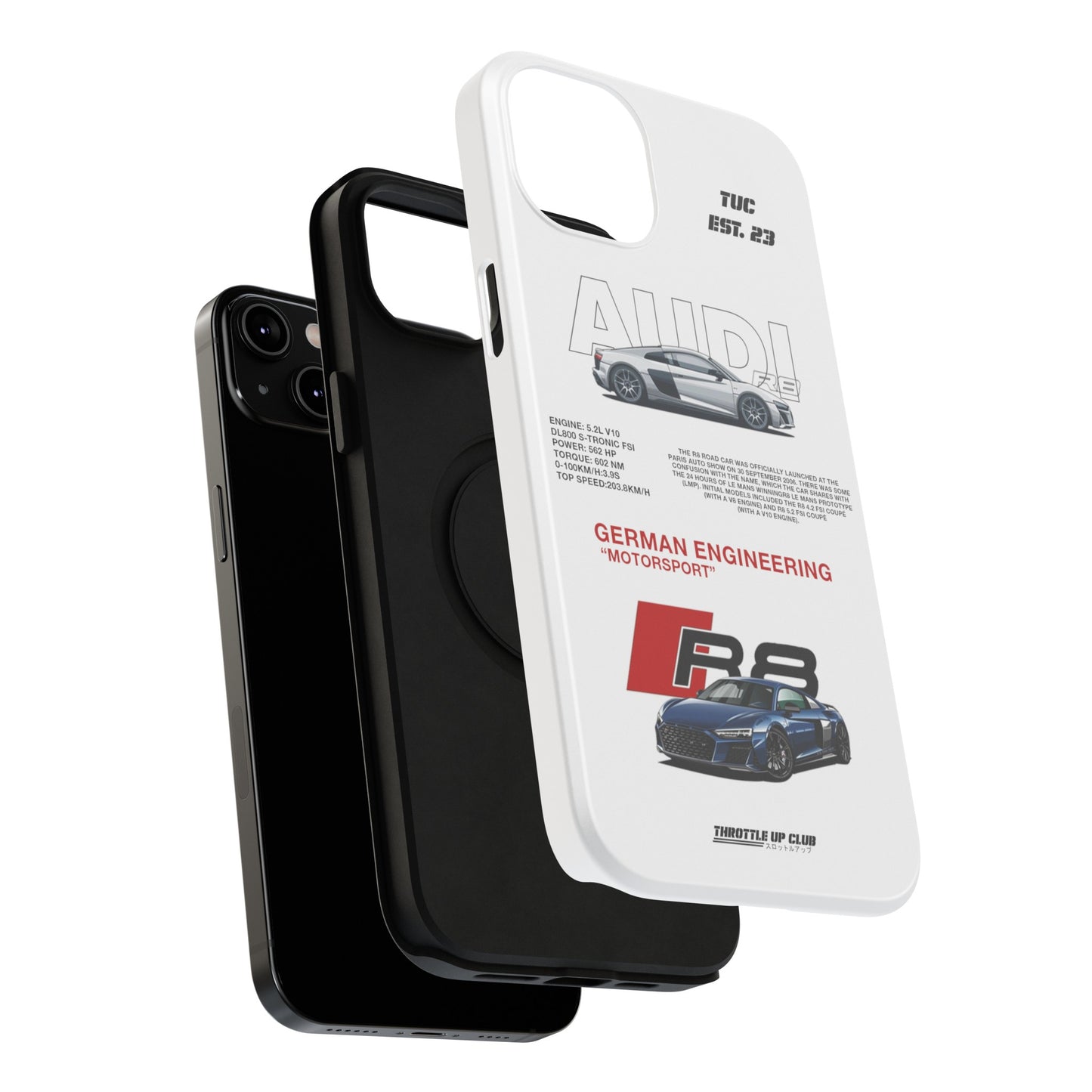 AUDI R8 WHITE PHONE CASE  "GERMAN ENGENEERING"